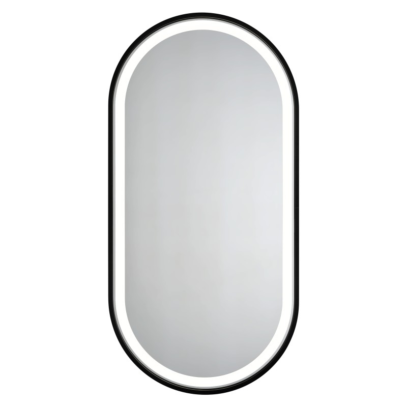 Oval Sparkle mirror with black frame and LED lighting