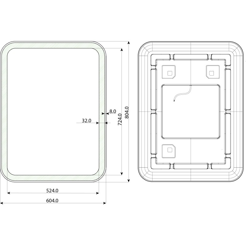 Rectangular Flare Rectangular Flare Mirror with Rounded Corners and LED Lighting ...