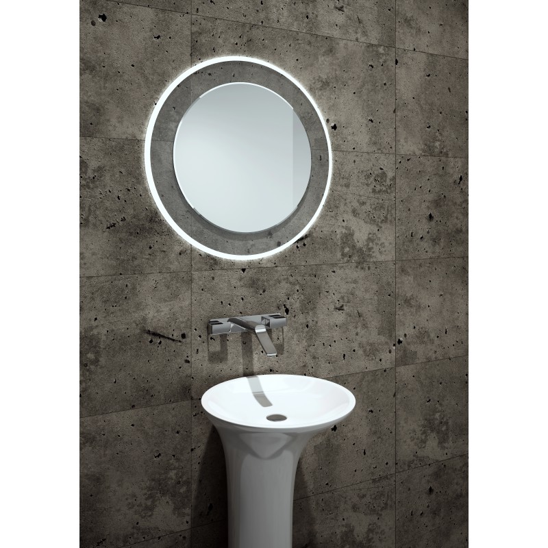 Round Zenith Mirror with Frosted Perimeter Band and LED Lighting