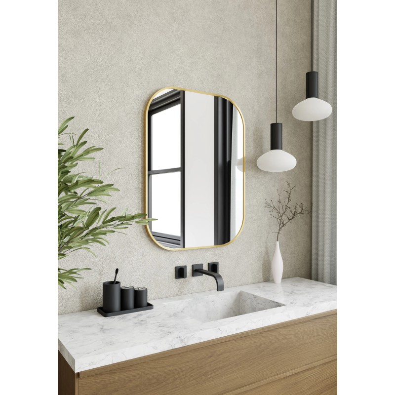 Akita Mirror, Rectangular in Gold Aluminum Frame