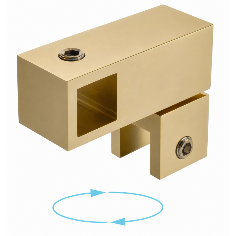 Square side pass-through bar-to-glass bracket – gold