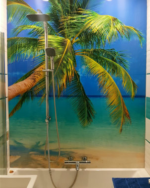 Panel szklany łazienkowy z grafiką Nadruk na szkle w kabinie prysznicowej